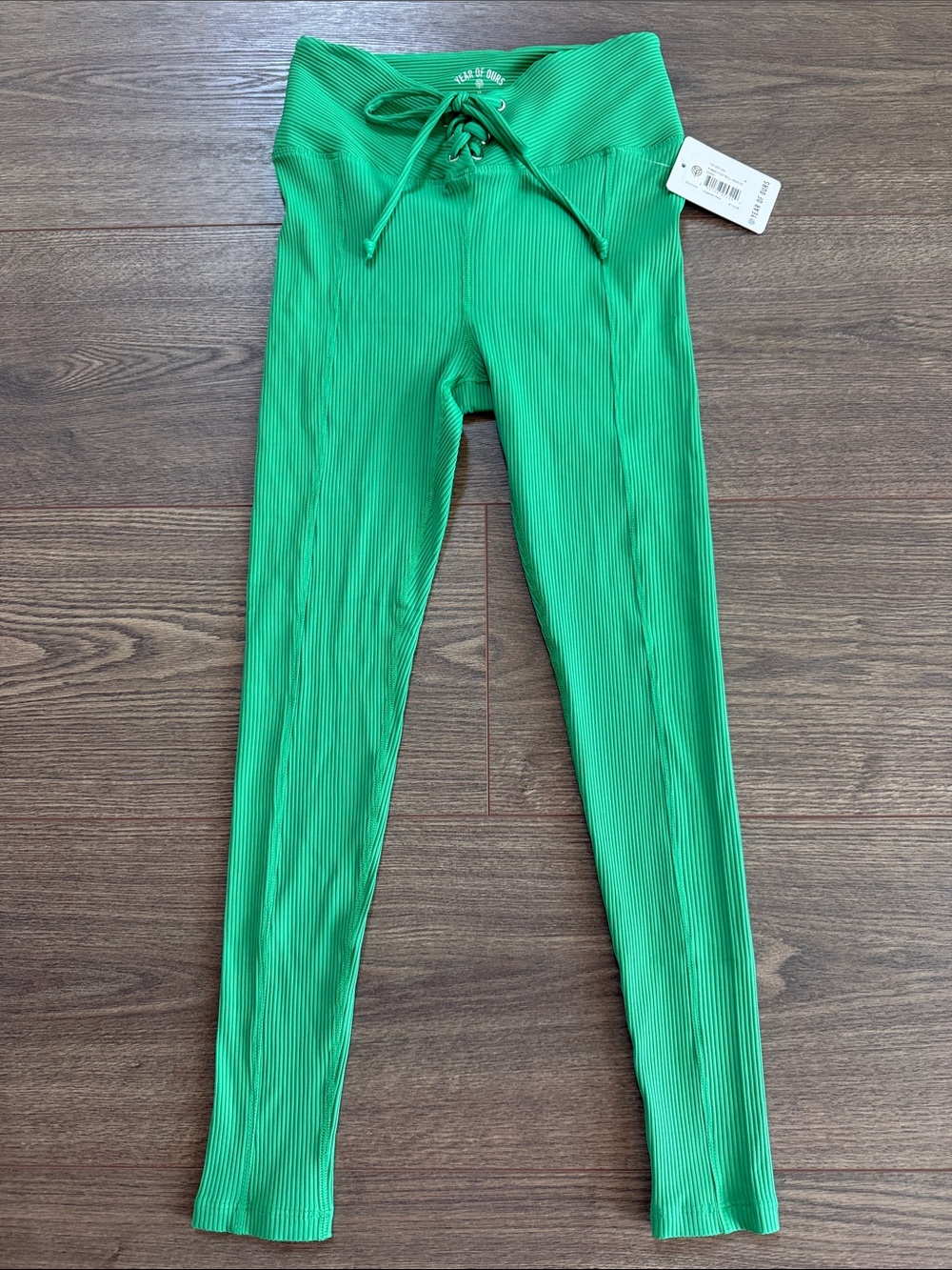 Year Of Ours Ribbed Football Legging Size Medium Green High Waist Lace Up NEW